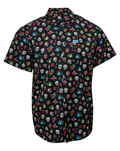 LOS MUERTOS PARTY SHIRT SHORT SLEEVE BUTTON UP  - MENS